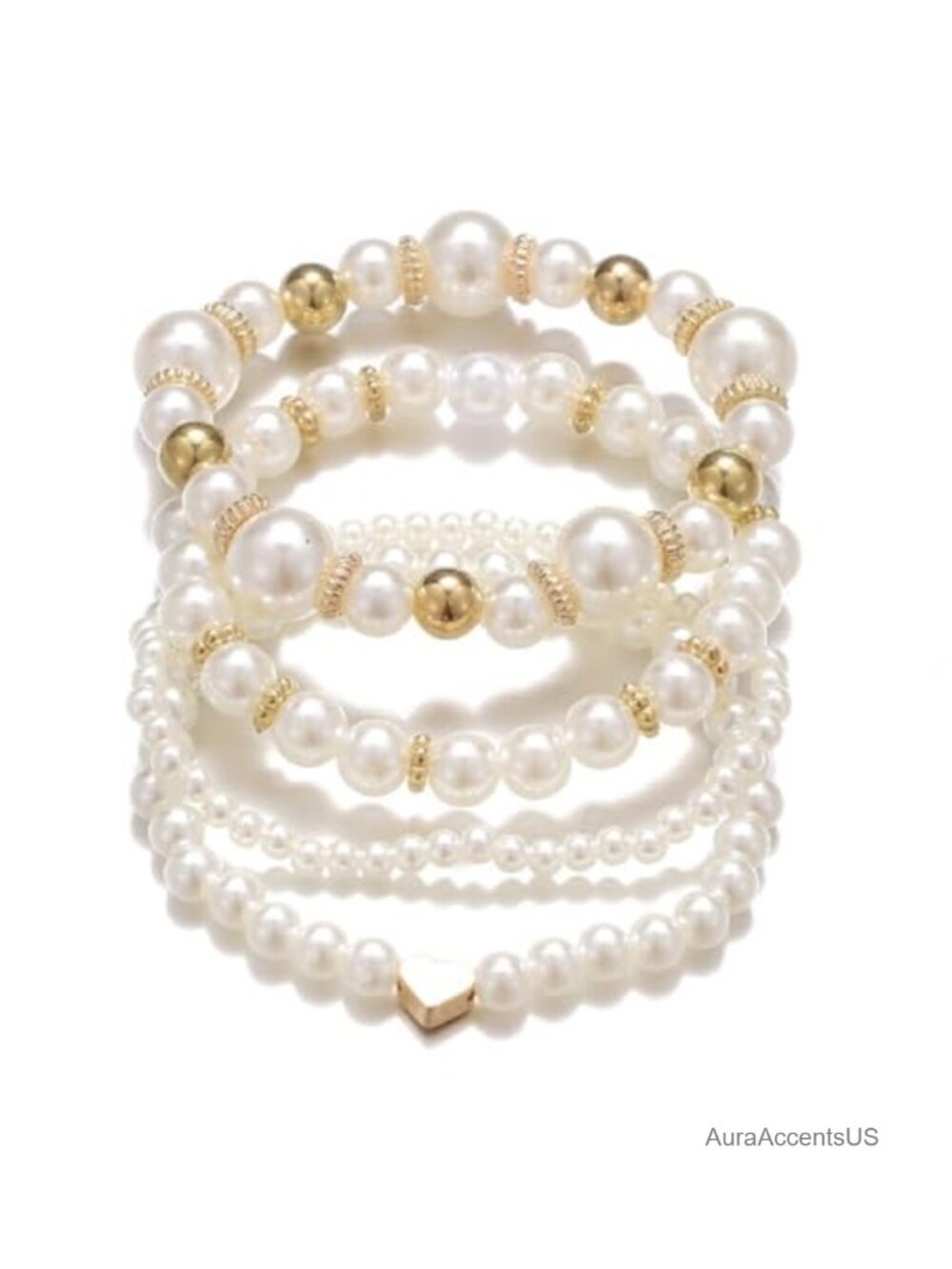 Layered Pearl Stretch Bracelets Set for Women Stackable Beaded Ball Cocktail